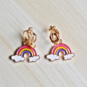 colorful rainbow, clip on earrings. Little girls clip on earrings soft gold. birthday gift , Birthday gifts for girls