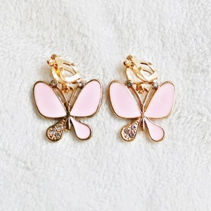Pink butterfly clip on earrings. Little girls clip on earrings soft gold. , Birthday gifts for girls, Christmas gift for little girl