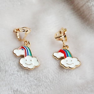 colorful rainbow, clip on earrings. Little girls clip on earrings soft gold. , Birthday gifts for girls, Christmas gift for little girl