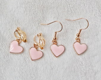 Mommy and me earrings. Pink heart clip on earrings. Little girl clip on earrings. Tiny small heart charm birthday gift, Valentine&#39;s day gift