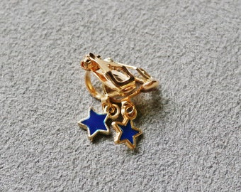 Blue star, clip on earrings. Little girls tiny clip on earrings soft gold. birthday gift , Birthday gifts for girls girls valentines gift