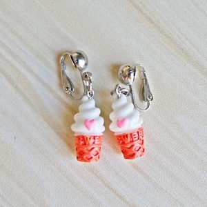Ice cream cone clip on earrings. Little girl&#39;s clip on earrings. Girls&#39; Fun Jewelry, Cute Accessories, Sweet Treats, birthday gift