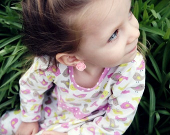Pink rose clip on earrings. Little girl flower clip on earrings. Birthday gifts for girls, toddler valentine gift