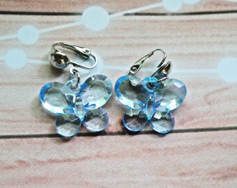 Butterfly clip on earrings. Little girl blue transparent clip on earrings , Birthday gifts for girls, Christmas gift for little girl