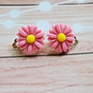 Chrysanthemum clip on earrings. Little girl&#39;s pink muted clip on earrings. Christmas gift for girls , Birthday gifts for girls