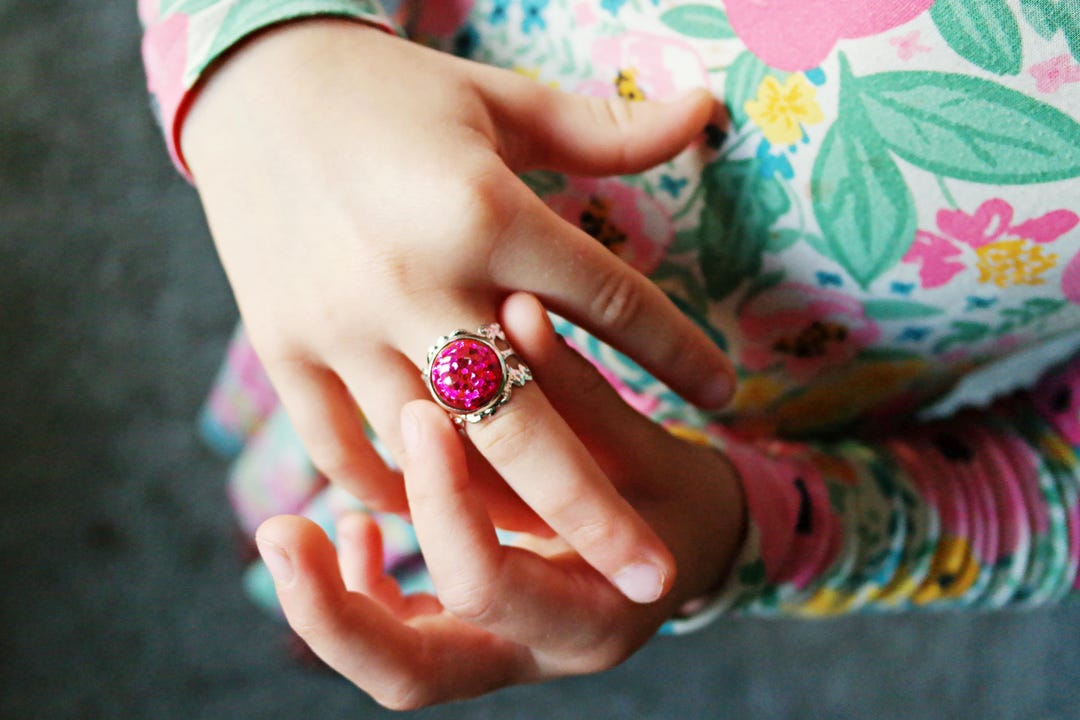 Hot Pink Sparkly Child's Adjustable Ring, Glittery Pink Ring, Gift for ...