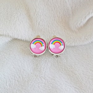 Rainbow colored clip on earrings. Little girl's colorful clip on earrings. Mother's day gift for her, birthday gift