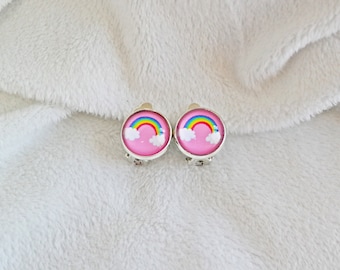 Rainbow colored clip on earrings. Little girl's colorful clip on earrings. Mother's day gift for her