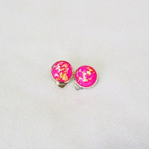 Pink Pearl Clip On Earrings, Gold Clip Earrings, Sparkly Girls Earrings, Kids Clip Ons, Children&#39;s Jewelry, gold flecks, small