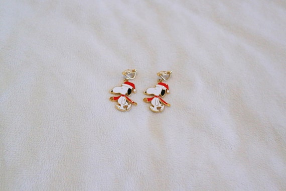 Snoopy Clip on Kids Holiday Earrings, Soft Gold