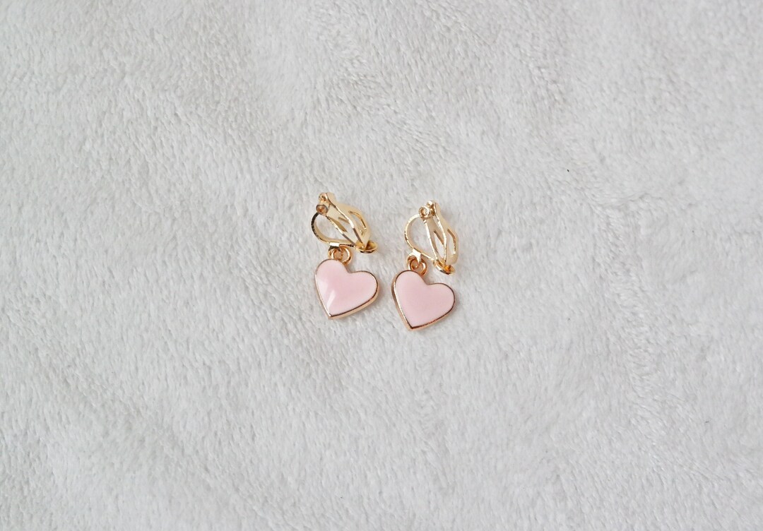 Pink Heart Clip on Earrings. Little Girl Clip on Earrings. Tiny Small ...
