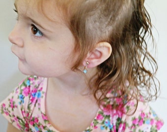 Medium blue star, clip on earrings. Little girls clip on earrings soft gold. 4Th of July, Birthday gifts for girls, gift ready