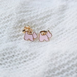 Scottie dog. Pink clip on earrings. Little girl clip on earrings. Small animal charm. , Birthday gifts for girls