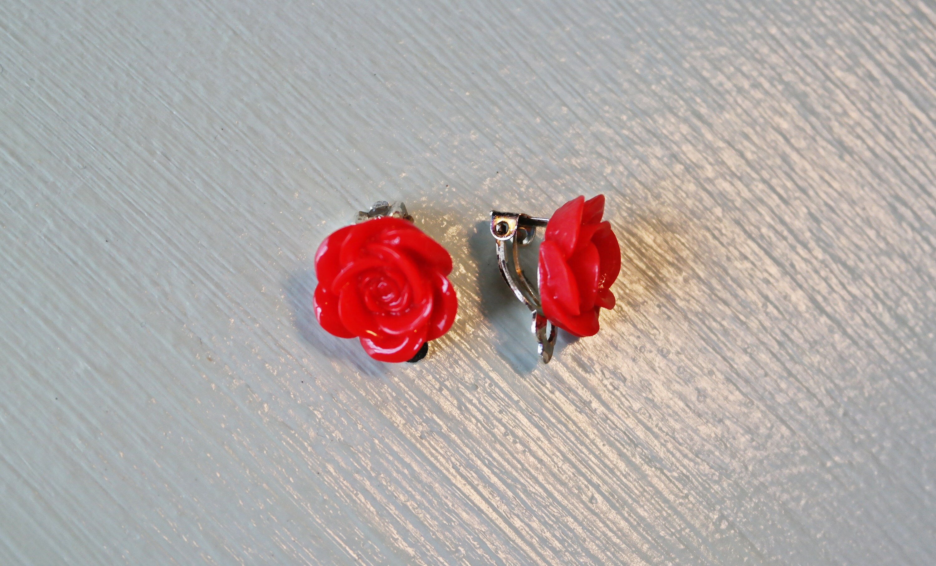Red rose clip on earrings. Little girl clip on earrings Etsy