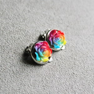 Rainbow Rose clip on earrings. Little girl's clip on earrings. Mother's day gift for her, birthday gift