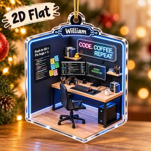 Adorno personalizado para desarrollador de software, decoración navideña para mini escritorio de programación en 2D, regalo tecnológico para programadores, recuerdo para estudiantes de informática.