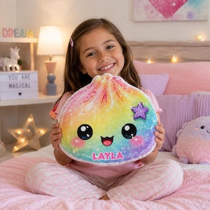 Personalized Rainbow Glitter Dumpling Pillow, Kawaii Plush Toy, Kids Room Decor