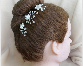 Navy Blue Pearl Clip Bridal Hair Pins Wedding Hair Accessories Swarovski Pearl Wedding Hair Pin Set of 3 Clip Floral Vine Pin Bridal Hair Do