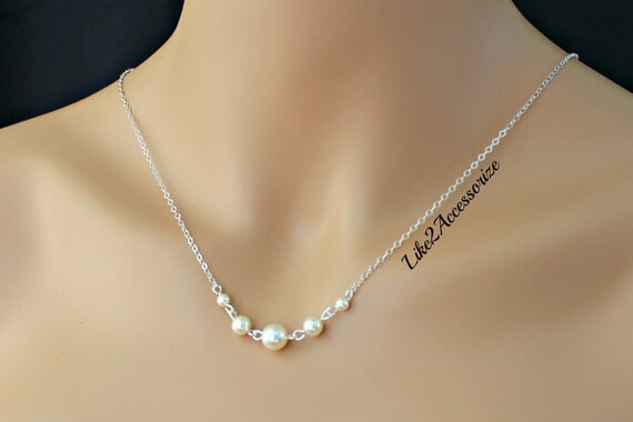 Sterling Silver Necklace, Bridesmaid Necklace, Swarovski Pearl
