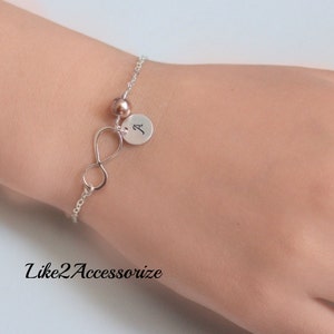 Personalized Infinity Bracelet, Infinity Love, Initials, Birthstone, Sterling Silver, Initials Charm Bracelet, Friends Forever Bracelet