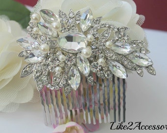 Bridal Comb, Rhinestone Comb, Bridal Comb Crystal, Wedding Hair Comb, Swarovski Pearls, Ivory White Wedding Accessories, Bridal Headpieces