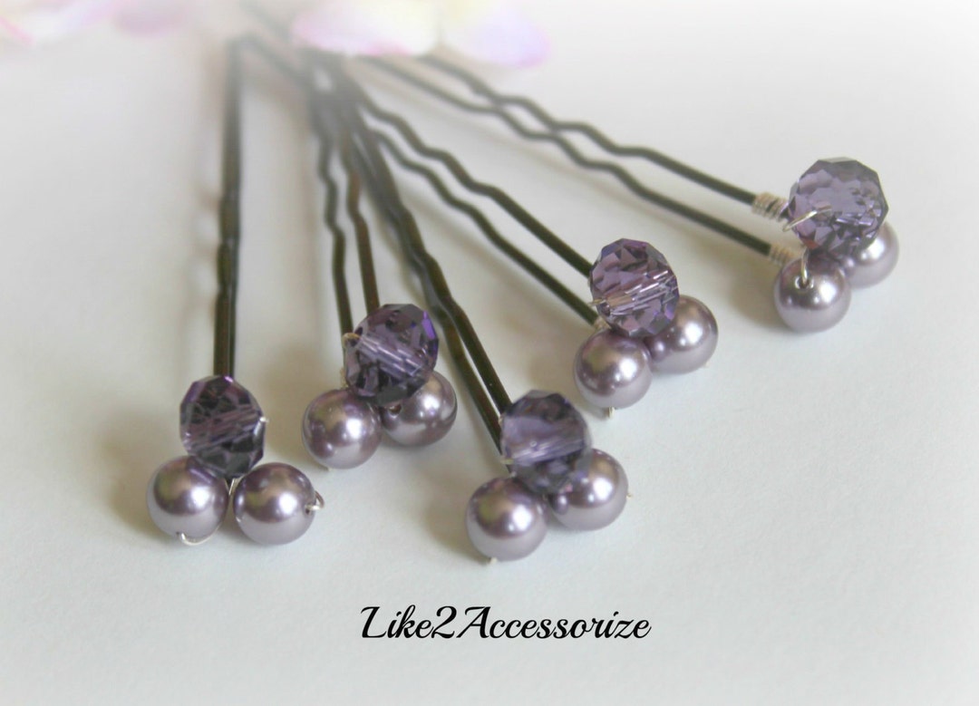 Set of 5 Pins Mave Lavender Pearl Hair Clip Bridal Hair Etsy