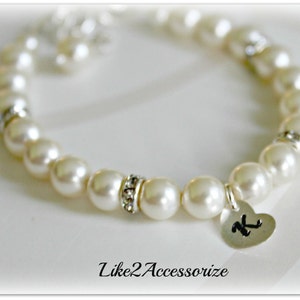 Child Bracelet, Flower Girl Bracelet, Sterling Silver, Initial Charm Bracelet, Personalized Bracelet, Wedding Jewelry Gift, Heart Bracelet