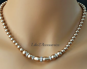 Bridesmaid Necklace Bridal Pearl Swarovski White Ivory Brown Pearl Bridal Necklace Jewelry Wedding Pearl Bead Bridal Party Gift Accessories