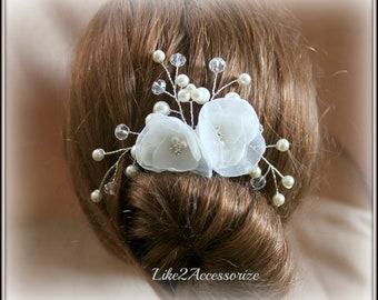 White Ivory Pearl Bridal Hair Pins, Wedding Hair Accessories, Swarovski Pearl, Wedding Hair Pin, Ivory Pearl Hair Clip, Floral Vine Hair Pin