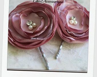 Pink Flower Hair Clip Set of 2 Bobby Pin Wedding Headpiece Bridal Hair Accessories Bridal Flower Clip Bridal Headpiece Bridesmaid Gift