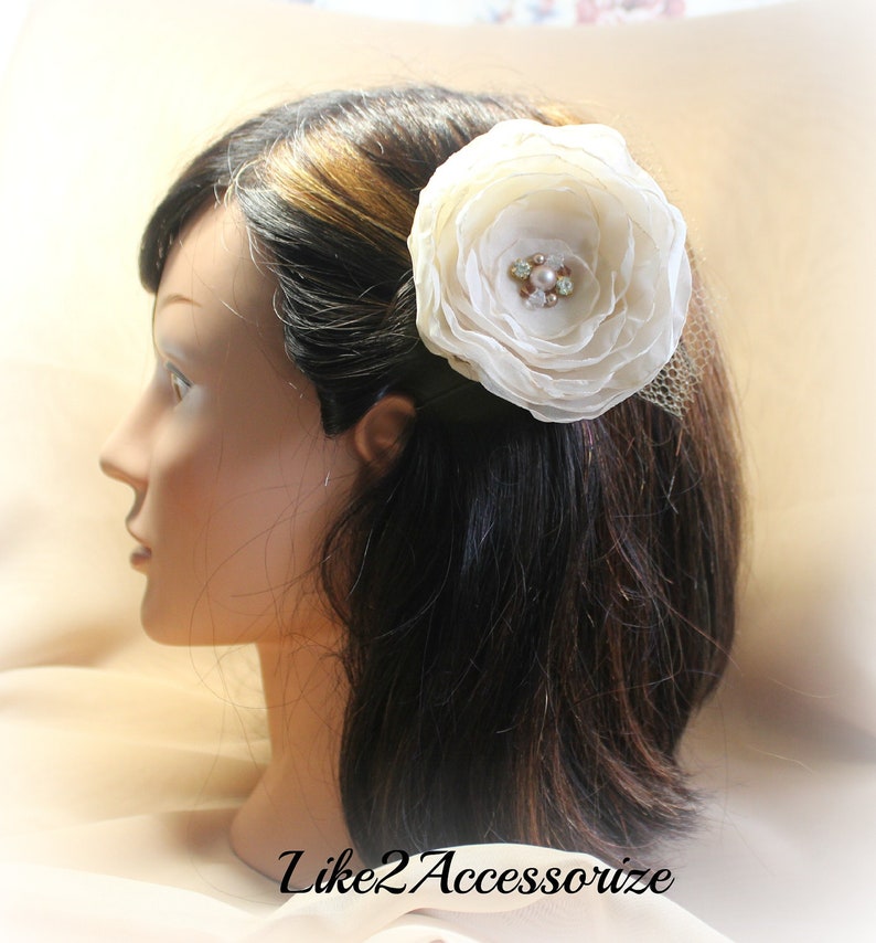 Ivory Wedding Flower Hair Clip Bridal Hair Accessories Wedding Hair Accessories Wedding Hair Fascinator Wedding Headpiece Bridal Hair Flower image 4