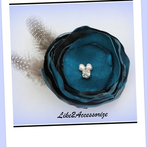 Peacock Teal Flower Hair Clip Bridal Headpiece Wedding Hair Accessories Bridal Feather Fascinator Bridesmaid Hair Piece Bridal Hair Flowers image 1