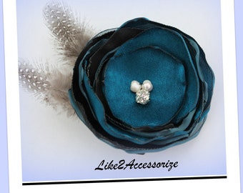 Peacock Teal Flower Hair Clip Bridal Headpiece Wedding Hair Accessories Bridal Feather Fascinator Bridesmaid Hair Piece Bridal Hair Flowers