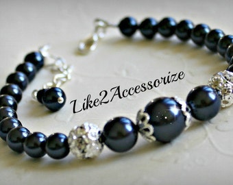 Bransoletka ślubna w kolorze granatowym Bransoletka ślubna z kości słoniowej Filigranowa biżuteria ślubna Bransoletka ślubna Swarovski Biżuteria ślubna Akcesoria dla druhen