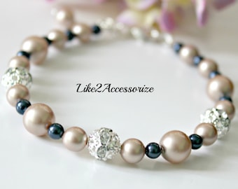Bransoletka Swarovski Pearl White Ivory Champagne. Biżuteria ślubna. Bransoletka dla druhny. Bransoletka ślubna. Biżuteria dla druhny. Bransoletka z pereł.