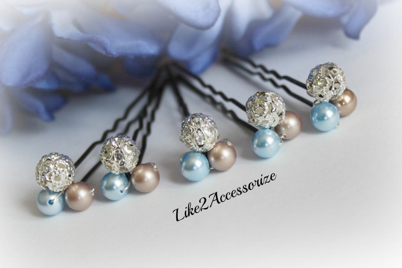Set of 5 Pins Something Blue Bridal Hair Pins Wedding Hair Etsy