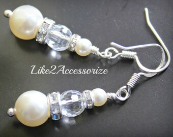 Crystals Pearl Earring, Swarovski Ivory Pearl, Bridal Pearl Earring, Bridesmaid Jewelry, Wedding Jewelry, Bridal Accessories Bridesmaid Gift