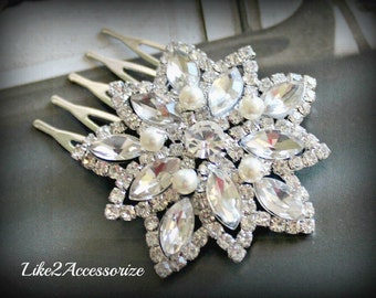 Bridal Comb, Rhinestone Crystal Comb, Bridesmaid Comb, Wedding Hair Comb, Swarovski Pearls, Ivory Wedding Accessories, Bridal Headpieces