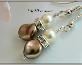 Bridesmaid Earrings Jewelry, Bridal Party Gift, Ivory Champagne Rose Gold Earring, Short Dangle, Swarovski Pearl, Pearl Drop Wedding Earring