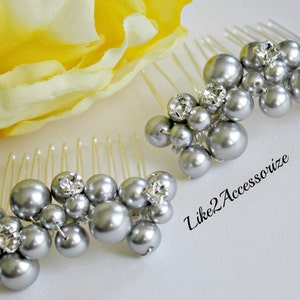 2 Braut Perlen Haarkamm, Braut Kopfschmuck, Hochzeit Perlen Haarkamm, Hochzeit Haarschmuck, Weiß Grau Vintage Kamm Brautjungfern Haarkamm