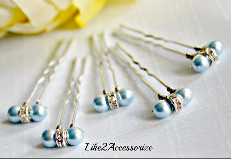 Something Blue Hair Pins Wedding Hair Accessories Wedding Hair Etsy