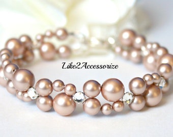 Bransoletka z pereł Swarovski White Ivory, bransoletka ślubna, bransoletka z dwóch pasm Biżuteria ślubna Bransoletka ślubna Bransoletka z wielu pasm pereł