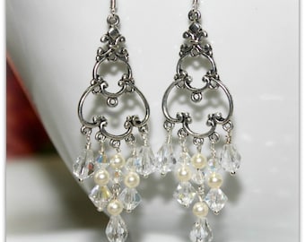 Crystals Pearl Earring Chandelier Long Earrings Bridal Earrings Chandelier Bridesmaid Jewelry Earring Bridal Wedding Jewelry Bridesmaid Gift