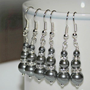 Swarovski Charcoal Grey Pearl Earrings, Bridesmaid Jewelry, Bridal Wedding Jewelry, Bridesmaid Gift, Ivory White Dangle Earrings, image 2