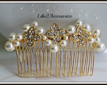 Wedding Hair Comb Bridal Hair Comb Gold Swarovski Pearl Comb Bridal Headpiece Ivory Crystals Brown Blend Fall Colors Fascinator Silver Comb