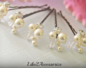 Pearl Hair Clip Wedding Hair Accessories Bridal Hair Pins Crystal Swarovski Pearls Ivory Bridal Accessories Ivory Pearl Hair Clip