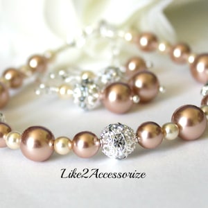 Bridesmaid Bracelet Earrings Set, Bridal Jewelry, Bridal Gift Set, Bridal Bracelet, Wedding Pearl Jewelry, Bridesmaid Accessories, Champagne