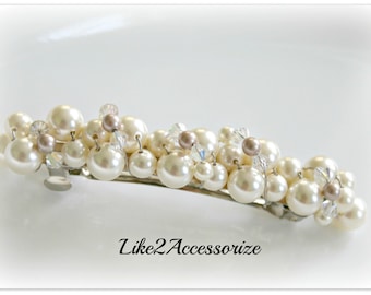 Spinka do włosów Pearl Bridal Barrette, Spinka do włosów Ivory Wedding, Perłowa ozdoba do włosów, Spinka francuska, Kość słoniowa, Spinka do włosów ślubna, Spinka do włosów z pereł