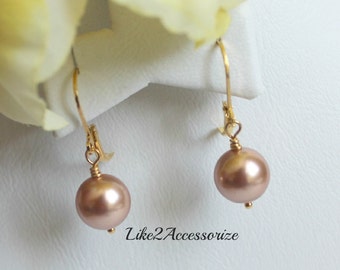 Rose Gold Pearl Drop Earring, Bridesmaid Pearl Jewellery, Bridal Earrings, Wedding Pearl Jewelry, Bridal Accessories, Simple Classic Earring