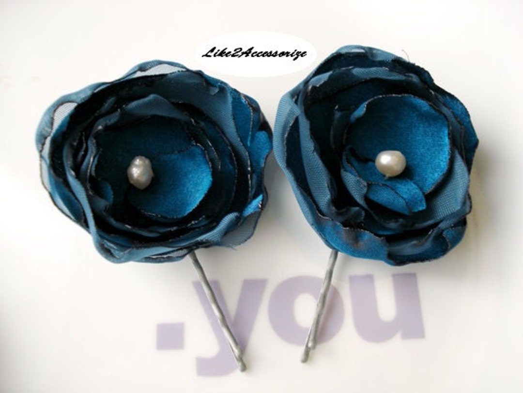 Peacock Teal Hair Flower Wedding Hair Piece Bridal Flower Clip Bobby